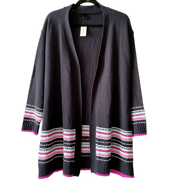 Lane Bryant Navy Blue Open Front Fair Isle Duster Cardigan size 14/16 NWT - Picture 1 of 9